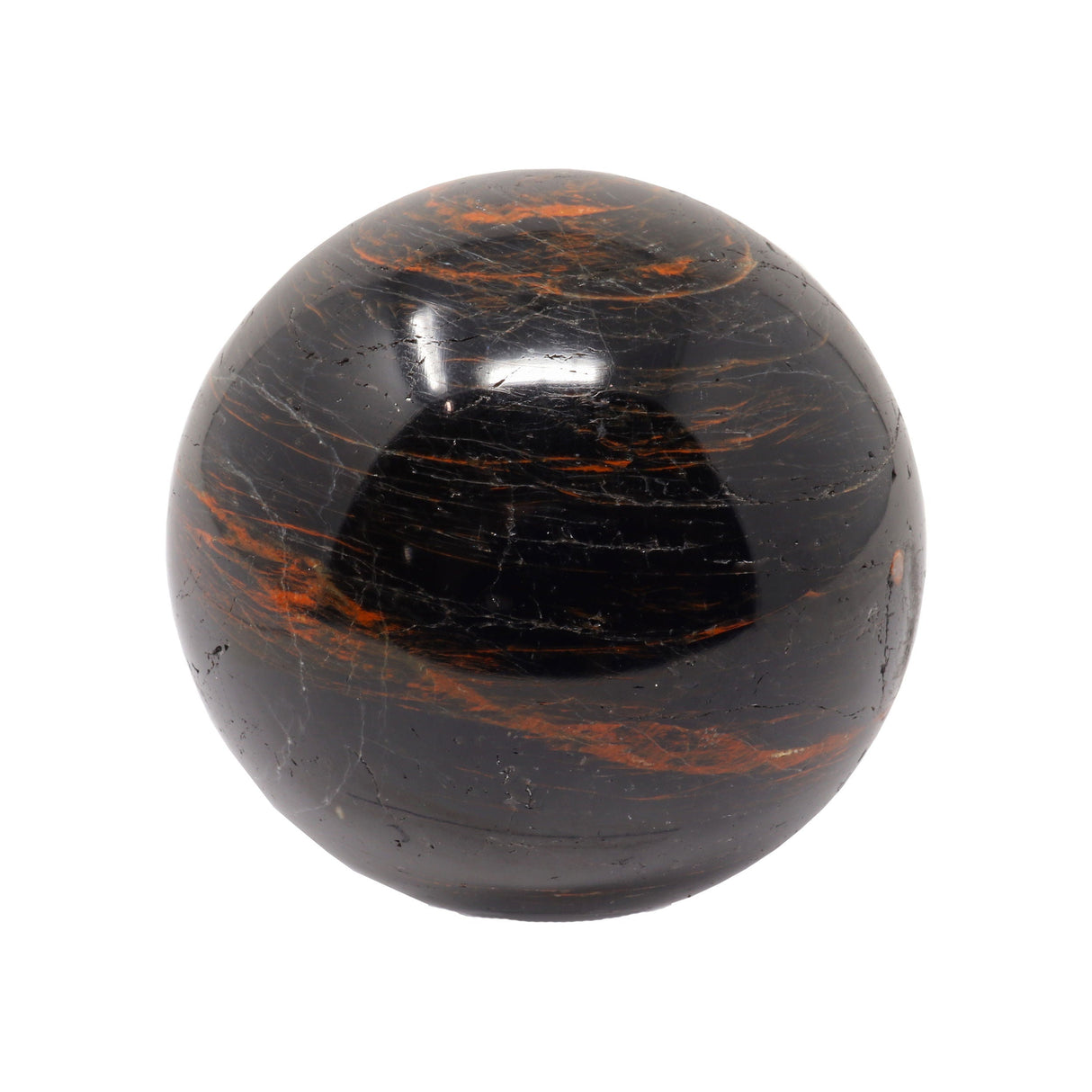 Black Tourmaline Sphere on Lucite Ring Stand