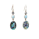 Abalone Shell Dangle Earrings with Larimar & Blue Topaz