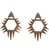 Nano Stone Dangle Earrings - Quartz Triangle & Hexagon with Spiky Edges & Rose Gold Overlay over 925 Sterling Silver