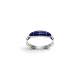Rare Earth Gallery size 9 ring featuring four deep blue lapis lazuli stone inlays set in a polished silver band