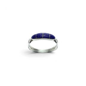 Rare Earth Gallery size 9 ring featuring four deep blue lapis lazuli stone inlays set in a polished silver band