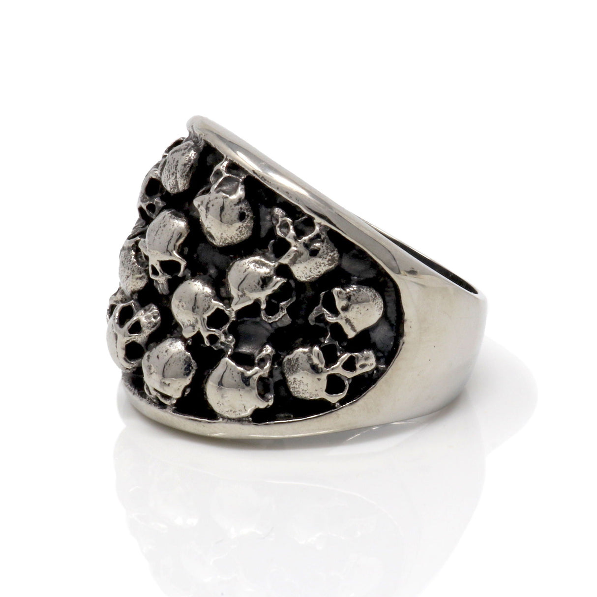 Skull Ring Size 13 Stainless Steel Skull - Style 19 Multi Skull on Wide Band