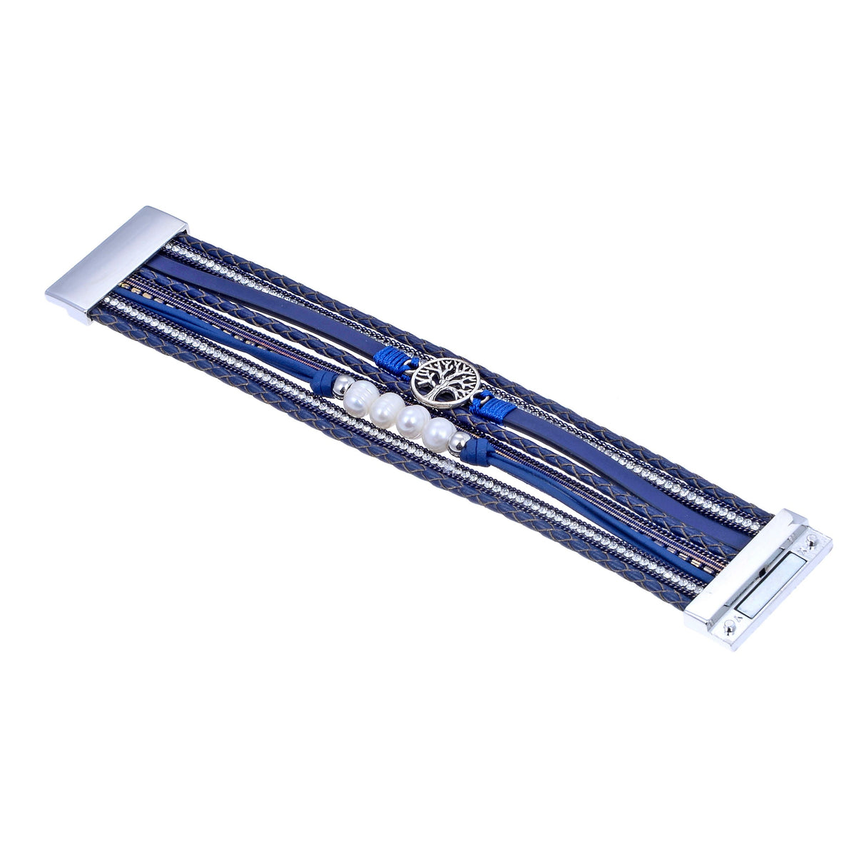 Navy Tree of Life Multi Wrap Bracelet - Sacred Geometry with Magnetic Clasp