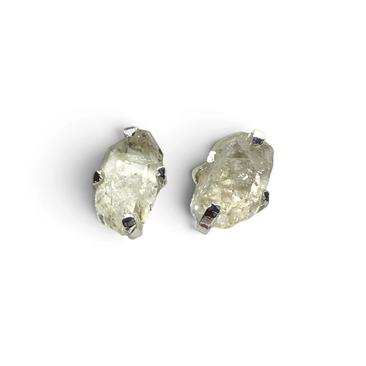 View of Herkimer Diamond Stud Earrings - Prong Set Nugget