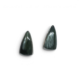 Rare Earth Gallery stud earrings featuring pennant-shaped seraphinite cabochons set in polished silver bezels.