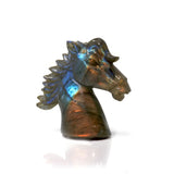 Labradorite Carving - Stallion Head Small with Distinctive Rainbow Flash - Half Golden Orange & Cool Blues