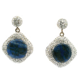 Lapis Lazuli Earrings - Round Cabochon with Silver Swarovski Crystals in 925 Sterling SIlver