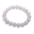 Rare Earth Gallery 10mm rose quartz beaded bracelet with polished light pink gemstone spheres on an elastic cord.