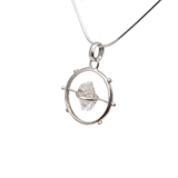 View of Herkimer Diamond Pendant - Freeform Set On Rotating Silver Bar In Open Silver Circle