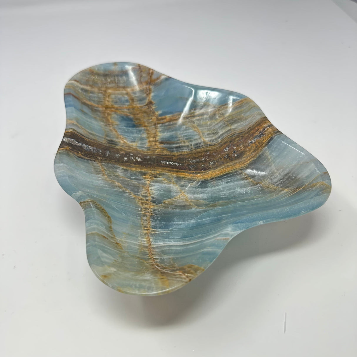 Blue Calcite Banded Freeform Dish with Deep Hues