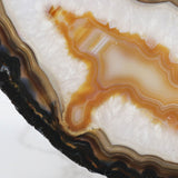 Agate Slice on Lucite Easel Stand - Heavy Chocolate Bands with Carmel Carnelian Center with Quartz Layer