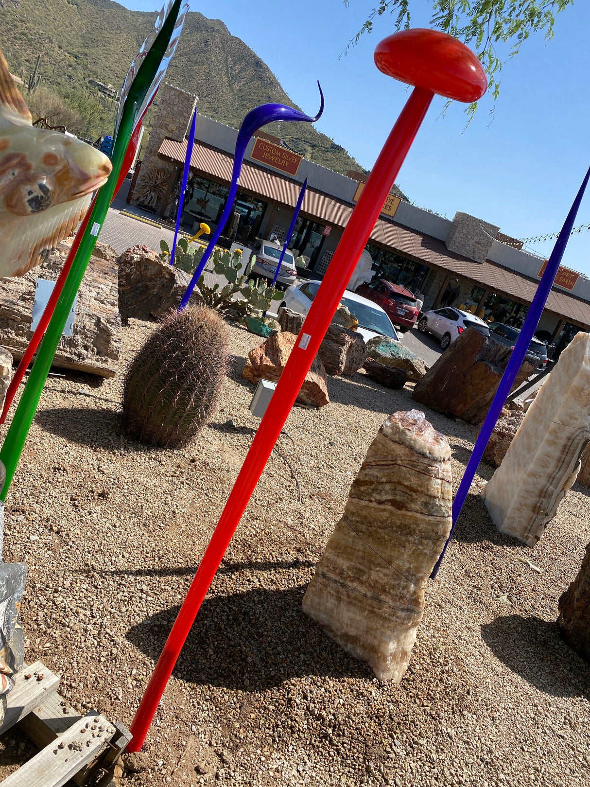 Outdoor Blown Glass Mushroom - Red