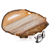Thin Agate Slice -Densely Banded Linear Pattern With Half Oval Druze Pocket On Easel Stand