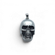 Polished stainless steel skull pendant with detailed teeth and deep eye sockets