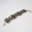 View of Labradorite Link Bracelet - 4 Oval Cabochons With 2 Square Cabochons Surrounded By Mini Rough Rectangle Matrix With Silver Bezels & Fancy Toggle Clasp