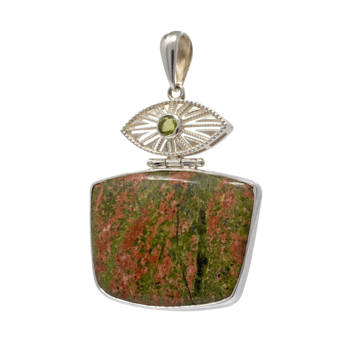 Unakite Pendant with Peridot in Filigree