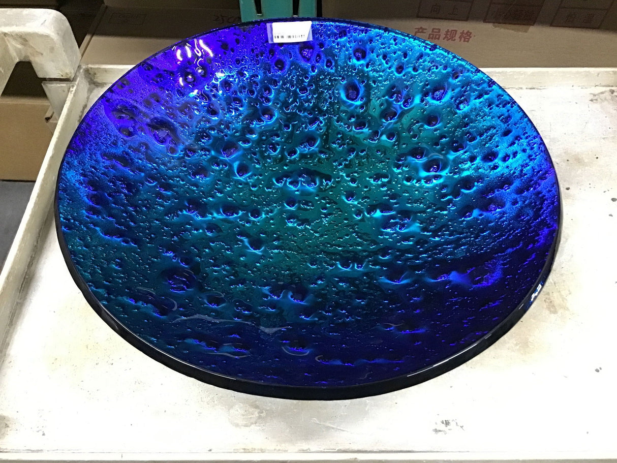 Dichroic Glass Round Vessel - Green & Blue