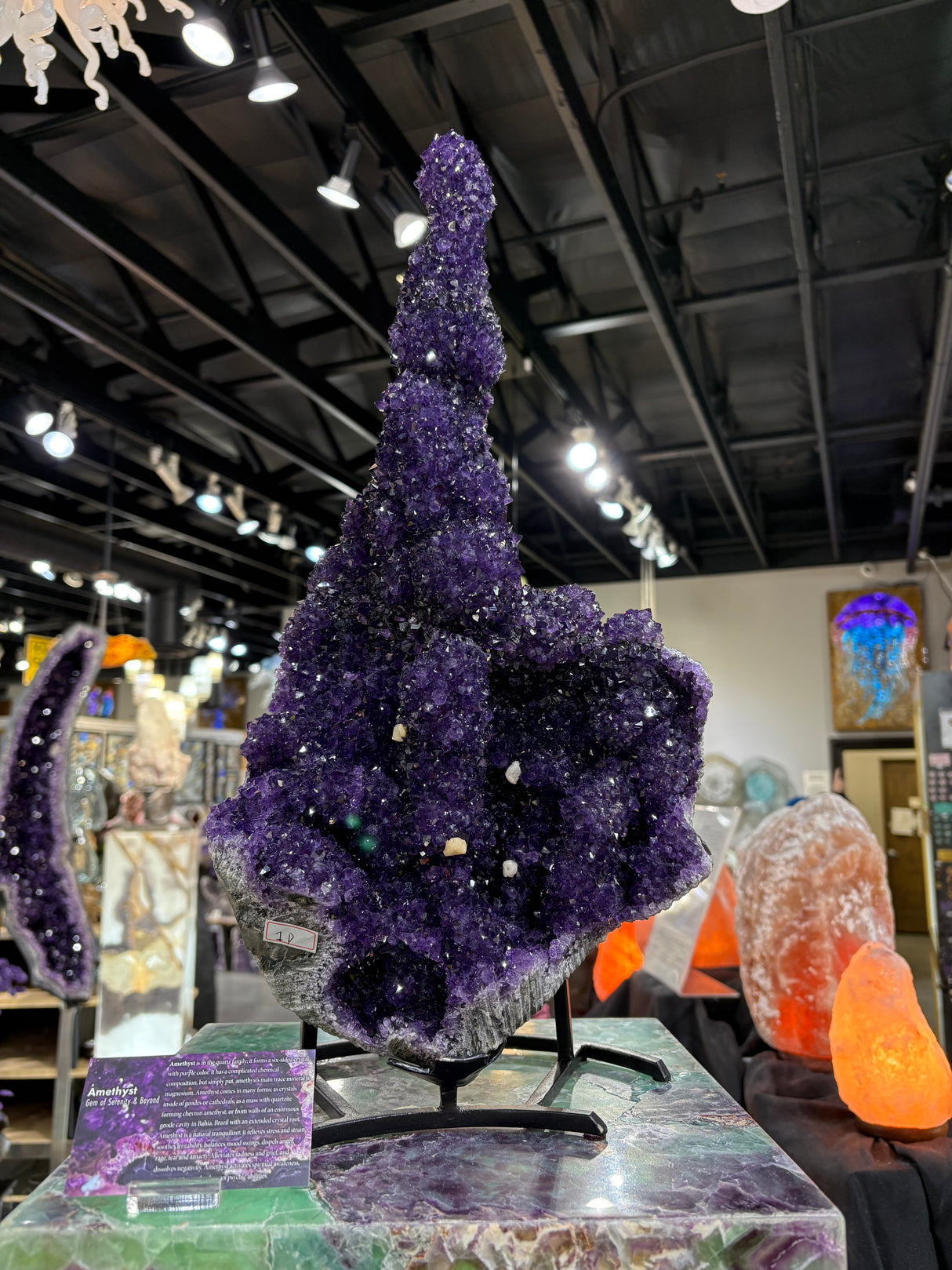 A+ Quality Amethyst Stalactite Geode Specimen in Fitted Stand