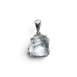 Rare Earth Gallery quartz crystal pendant featuring an organic raw crystal specimen in a stamped silver prong setting