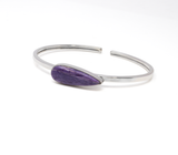 View of Charoite Twist Bracelet - Simple Narrow Pear Cabochon with Silver Bezel