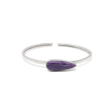 View of Charoite Twist Bracelet - Simple Narrow Pear Cabochon with Silver Bezel