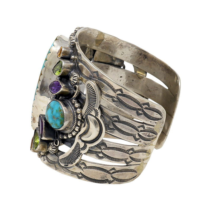 Leo Feeney Royston Turquoise Cuff Bracelet -Flat Oval with Amethyst, Peridot & Citrine