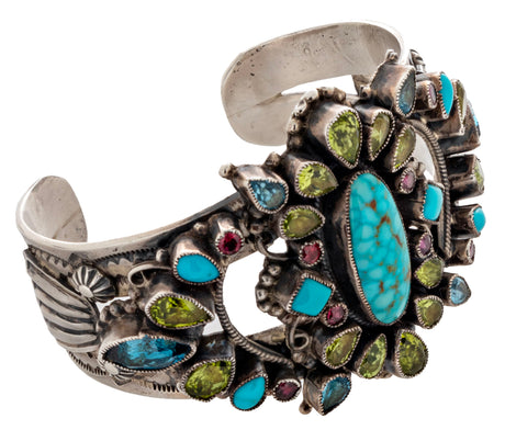 View of Leo Feeney Kingman Turquoise Cuff With Peridot, Blue Topaz & Pink Tourmaline