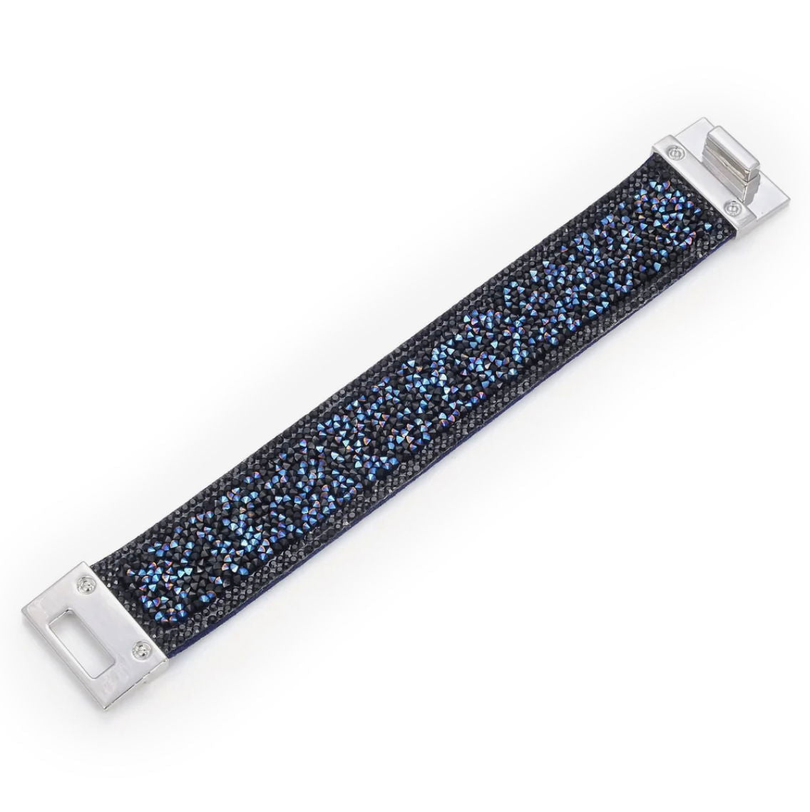 Narrow Crystal Wrap Bracelet - Navy Angular Shapes with Magnetic Clasp