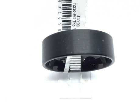 Black brushed tungsten ring, 9mm flat pipe-cut band size 14