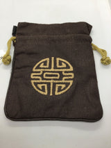 Brown Linen Pouch with Chinese Prosperity Symbol