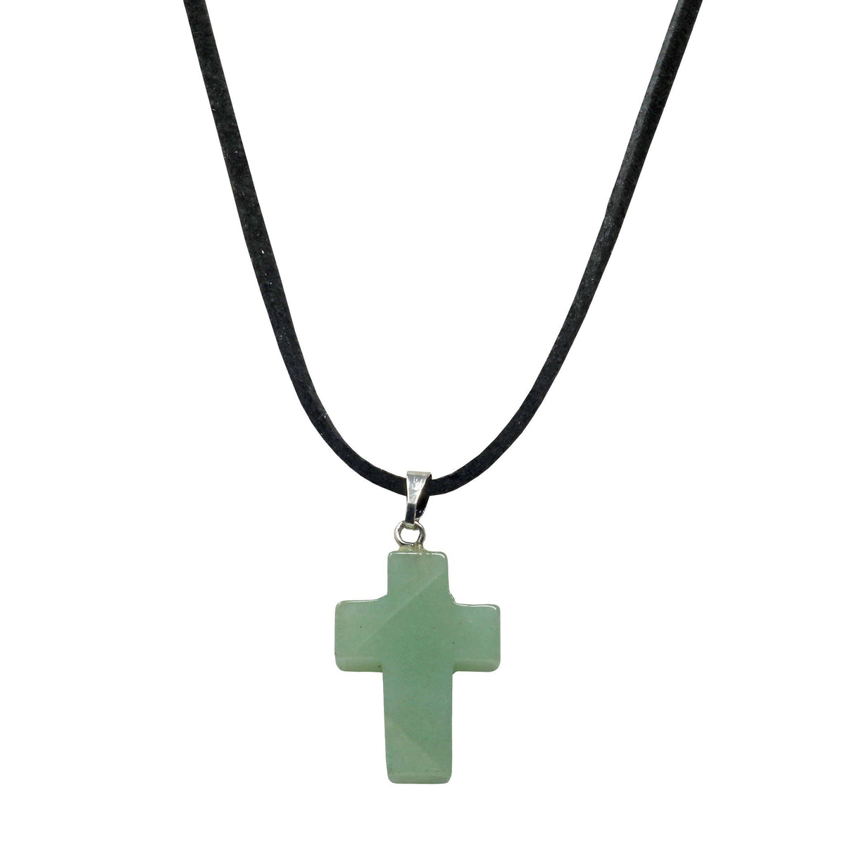 Aventurine Cross Pendant On Cord Necklace