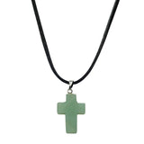 Aventurine Cross Pendant On Cord Necklace