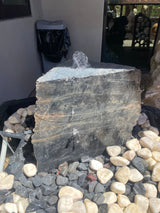 Black Onyx Boulder Fountain With 1 Side & Top Cut