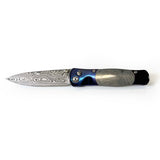 Munionalusta Meteorite Handle Knife with Damascus Steel Blade and Purple Blue & Black Accents - Small