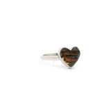 Native copper ring, heart cabochon with red copper streaks bezel-set in sterling silver