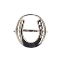 Sterling silver horseshoe ring with an open design and detailed edges, showcasing a polished finish.