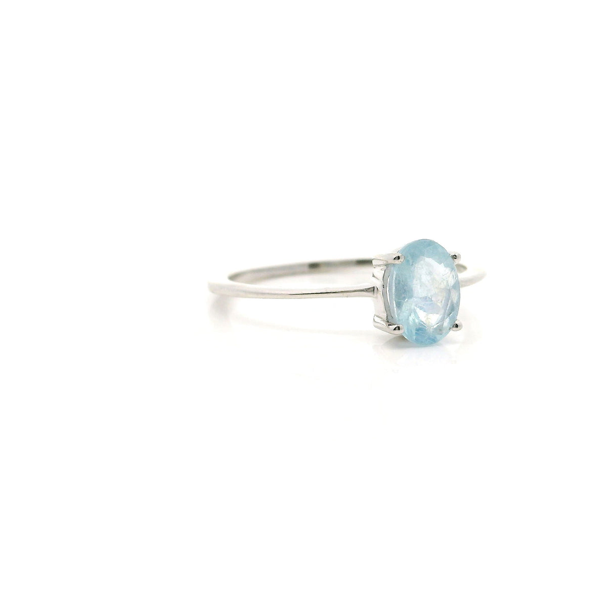 Bague aigue-marine - ovale facettée sertie de griffes en argent sterling 925 simple t8