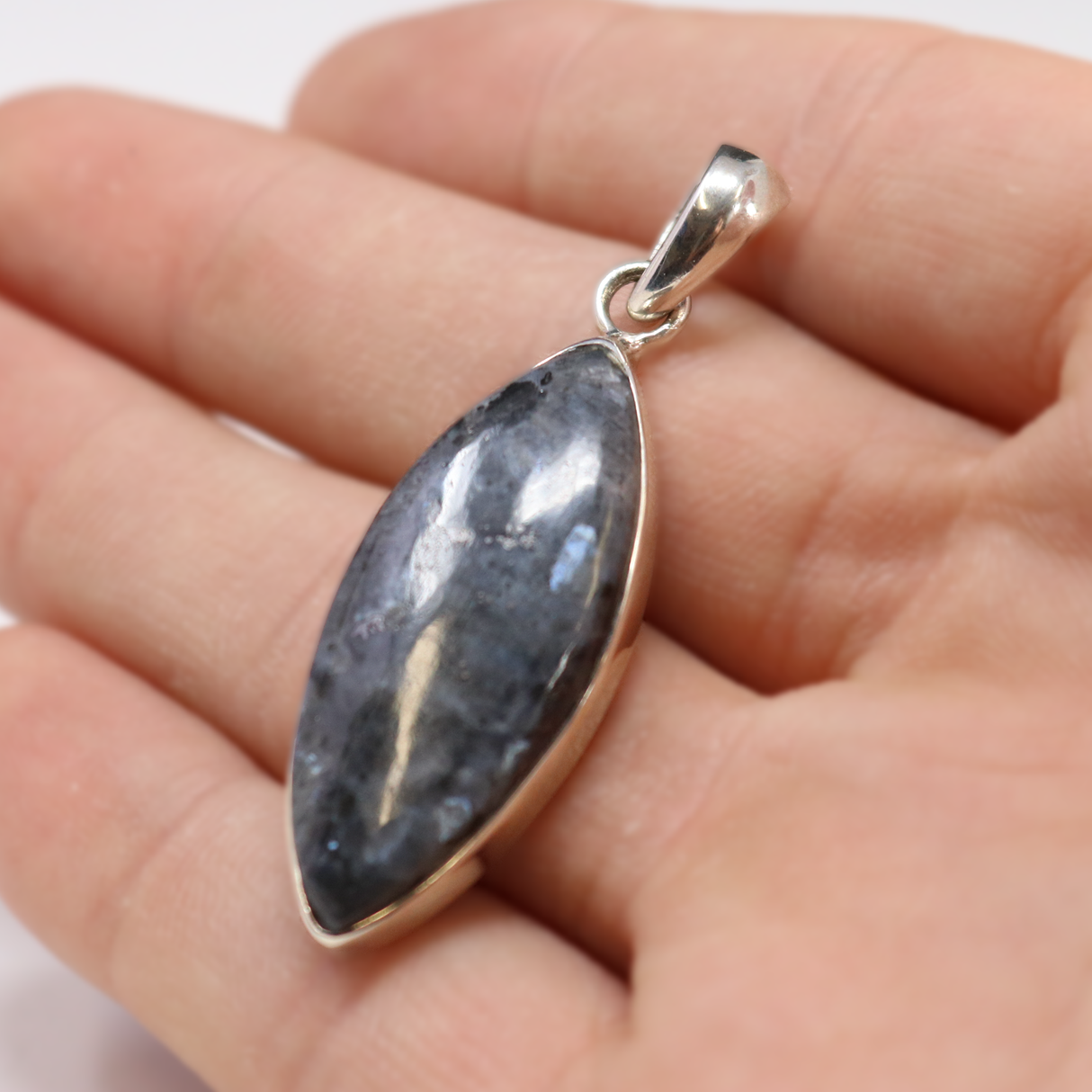 View of Larvikite Pendant - Sharp Oval