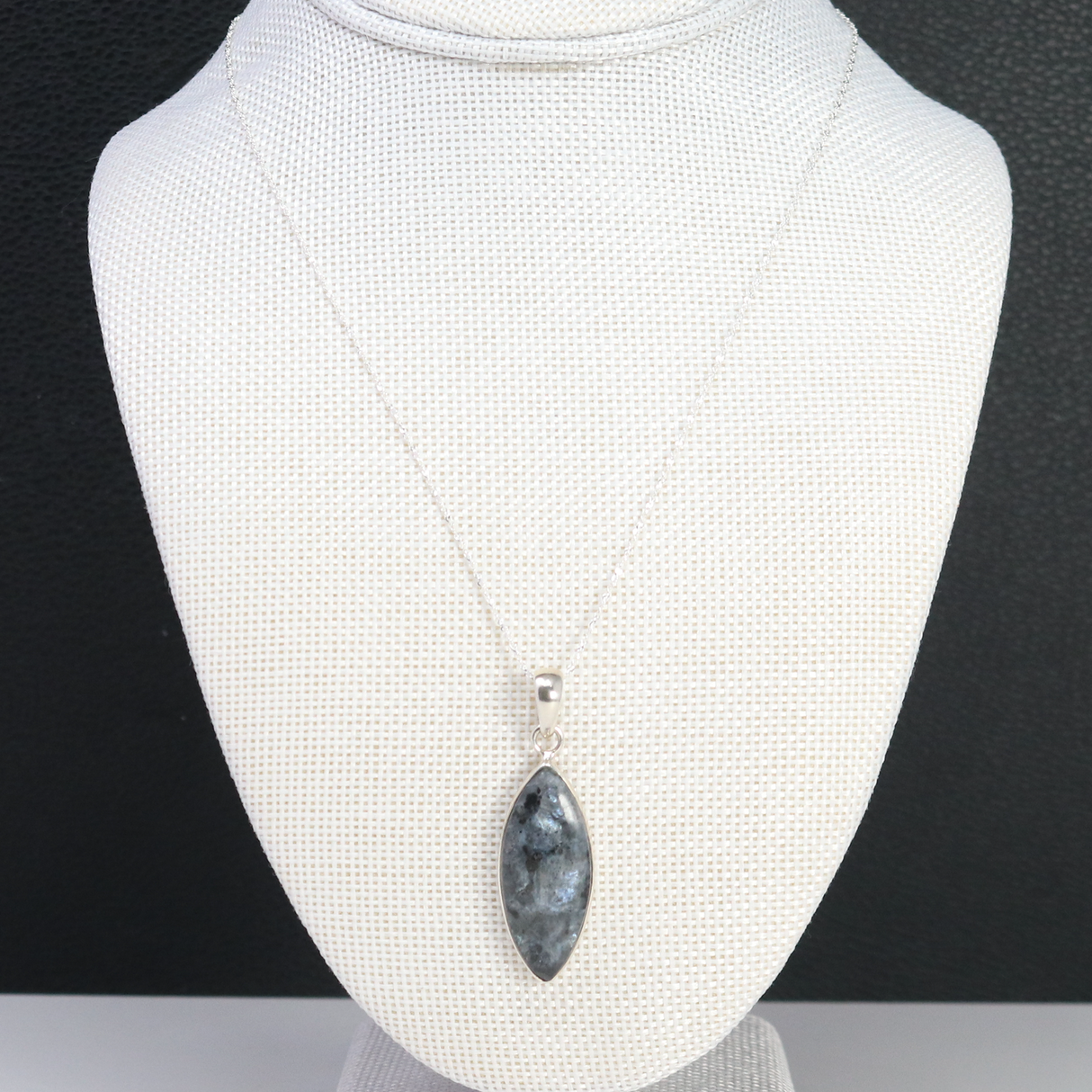 View of Larvikite Pendant - Sharp Oval