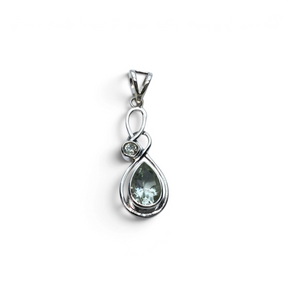 Rare Earth Gallery prasiolite pendant featuring a faceted pear-shaped stone and a small round accent in silver setting
