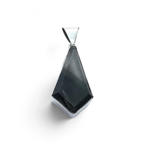 Rare Earth Gallery faceted Lodolite Garden Quartz pendant featuring dark green phantom inclusions in a silver setting.
