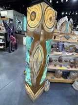 Owl Eyes - Green Talan Onyx & Fluorite Inlaid Pedestal Luminary