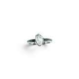 Rare Earth Gallery sterling silver ring featuring a raw Herkimer diamond in a bezel setting with a chevron band.