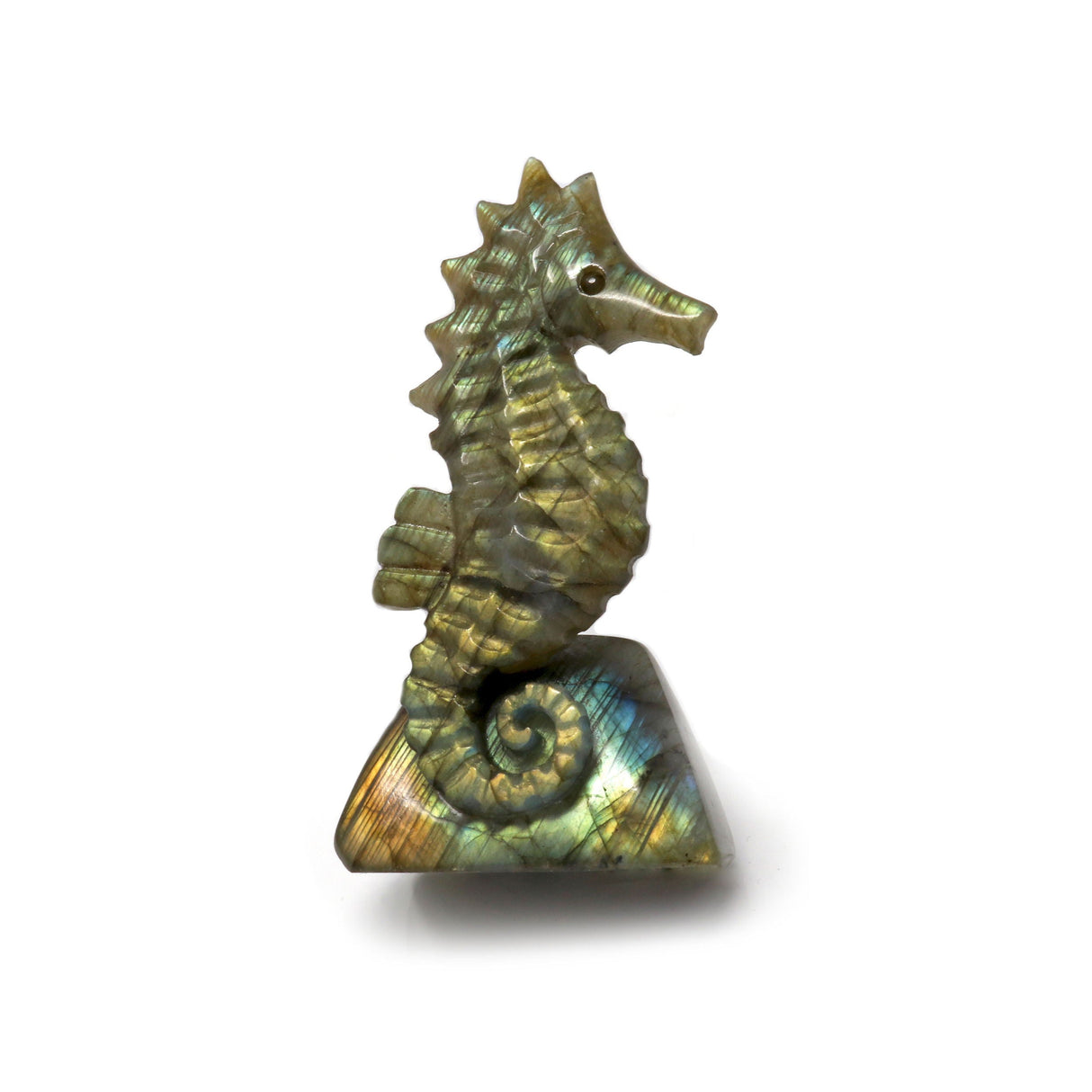 Labradorite Carving - Sea Horse with Rainbow Flash