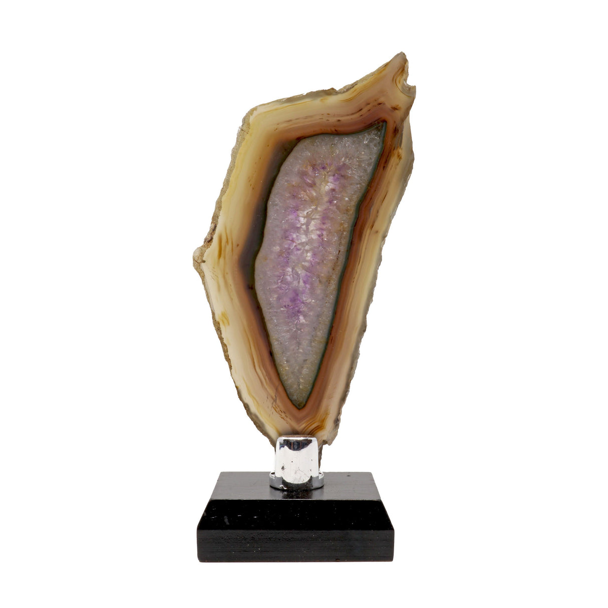 Agate Slice - Amethyst with Green & Brown Accents on Wooden Screw Stand