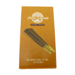 Humo Sagrado Palo Santo incense box front, 10 sticks at 15cm, sacred smoke