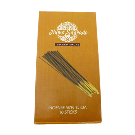 Humo Sagrado Palo Santo incense box front, 10 sticks at 15cm, sacred smoke