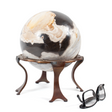 View of Indonesian Petrified Wood Sphere In Custom Ring Stand - 6.5 Inch Sphere In Copper