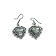 Rare Earth Gallery oxidized sterling silver heart dangle earrings with intricate filigree and volleyball center