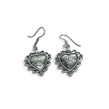 Rare Earth Gallery oxidized sterling silver heart dangle earrings with intricate filigree and volleyball center